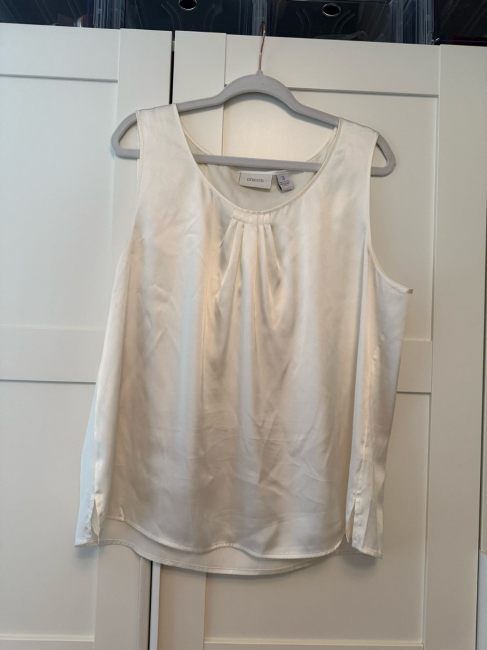 Chico's Cream Satin Pleated Neck Camisole, 3